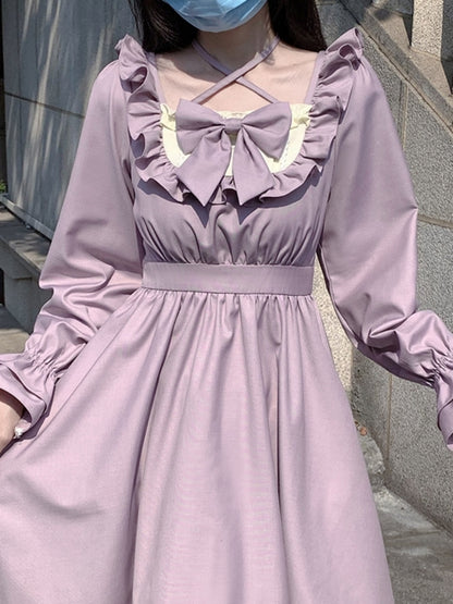 Light Purple Frill Ribbon Cross-Strap Dress LAL0002