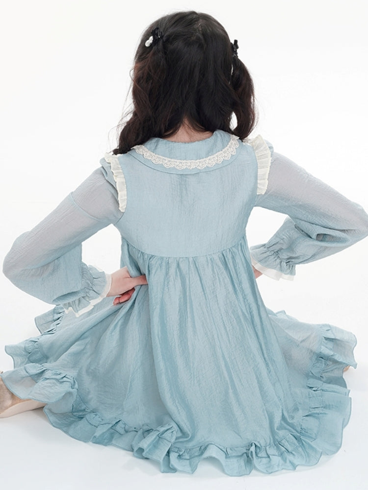 Light Blue Frilled Puff Sleeve Sweet Baby Dress LAL0016