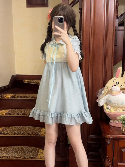 Light Blue Frilled Puff Sleeve Sweet Baby Dress LAL0016