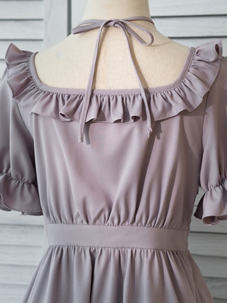 Light Purple Frill Ribbon Cross-Strap Dress LAL0002