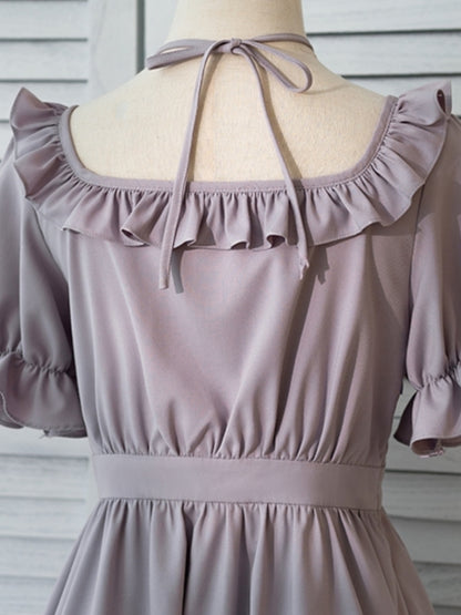 Light Purple Frill Ribbon Cross-Strap Dress LAL0002