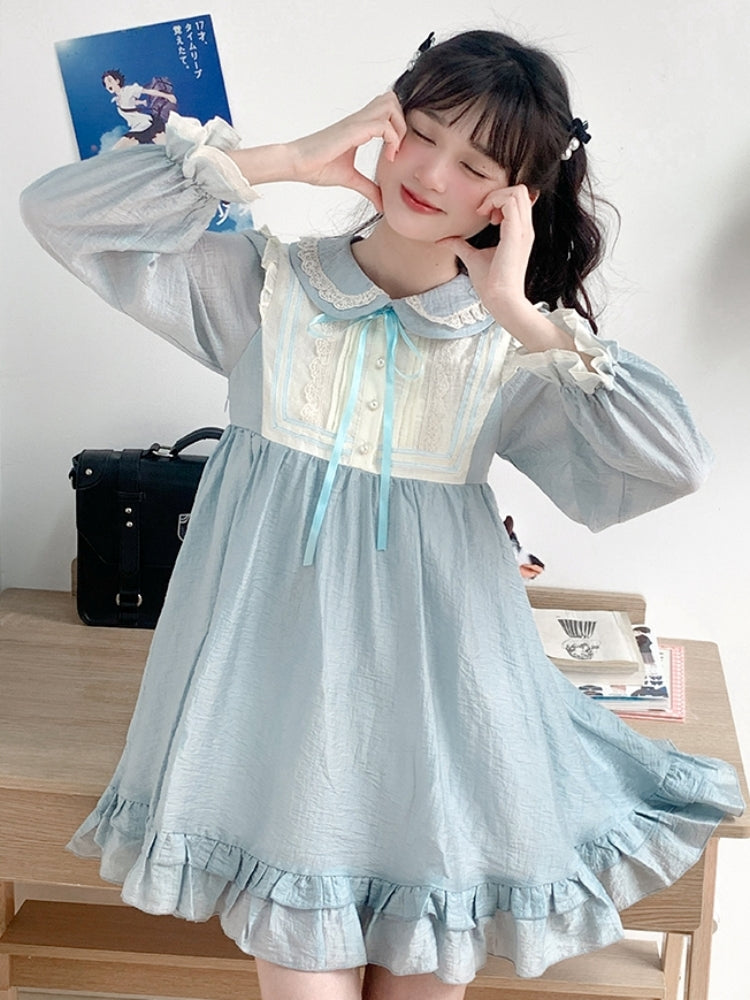 Light Blue Frilled Puff Sleeve Sweet Baby Dress LAL0016