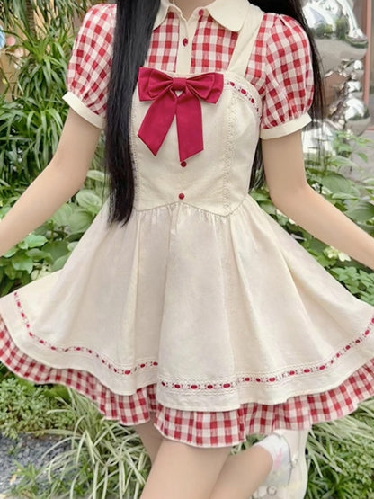 Red Checkered Apron Summer Dress LAL0011