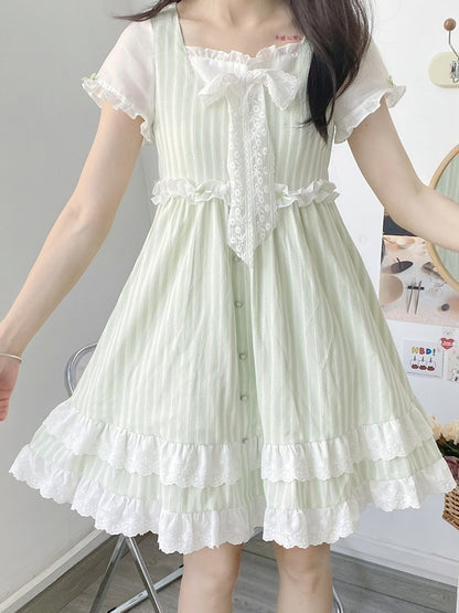 Light Mint Stripe Frill Dress LAL0028