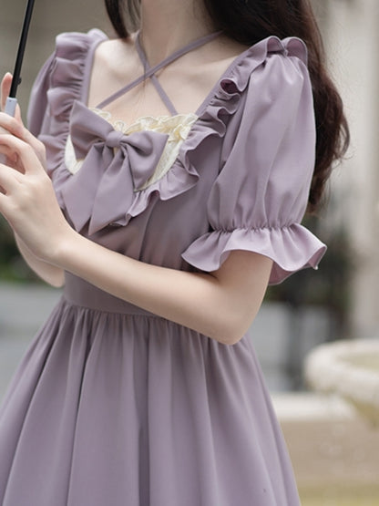 Light Purple Frill Ribbon Cross-Strap Dress LAL0002