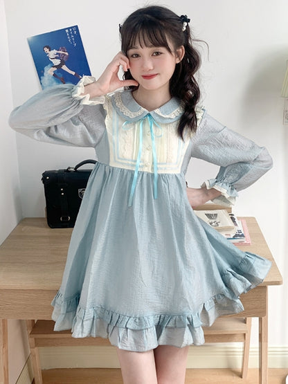 Light Blue Frilled Puff Sleeve Sweet Baby Dress LAL0016