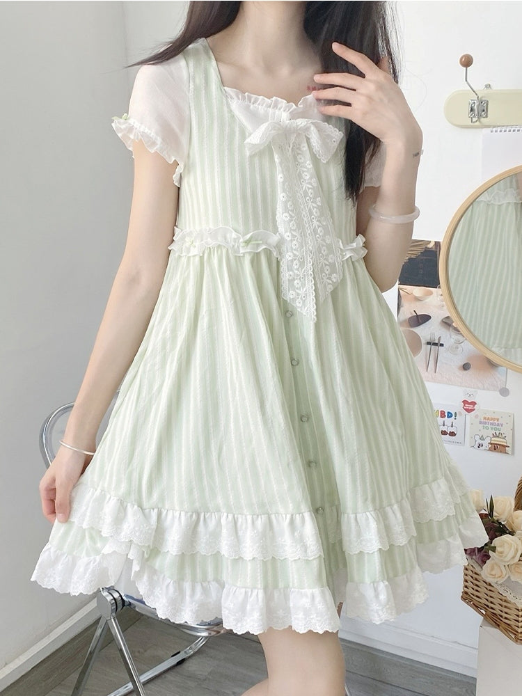 Light Mint Stripe Frill Dress LAL0028