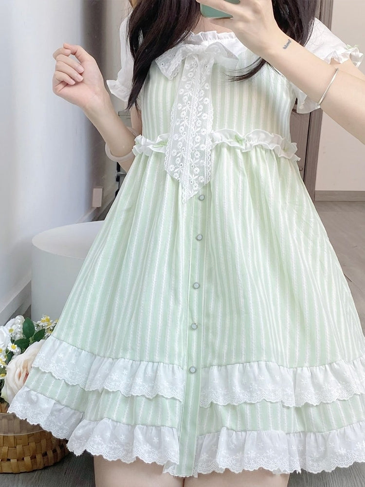 Light Mint Stripe Frill Dress LAL0028