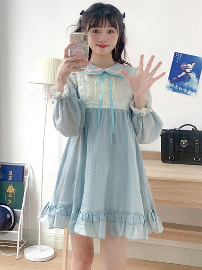 Light Blue Frilled Puff Sleeve Sweet Baby Dress LAL0016