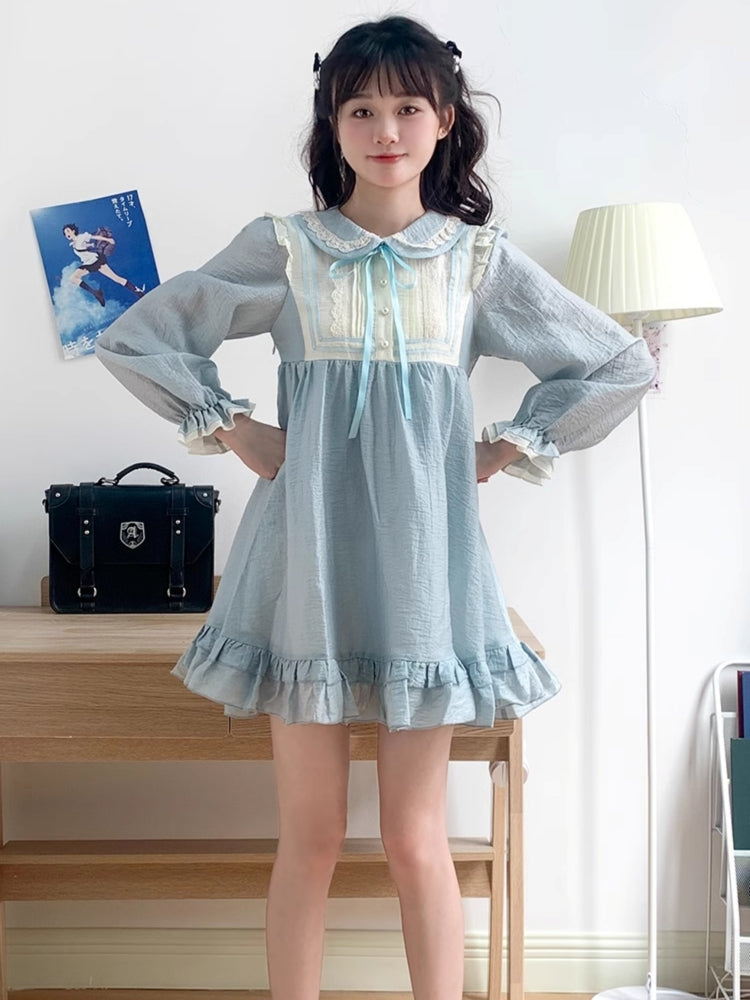 Light Blue Frilled Puff Sleeve Sweet Baby Dress LAL0016