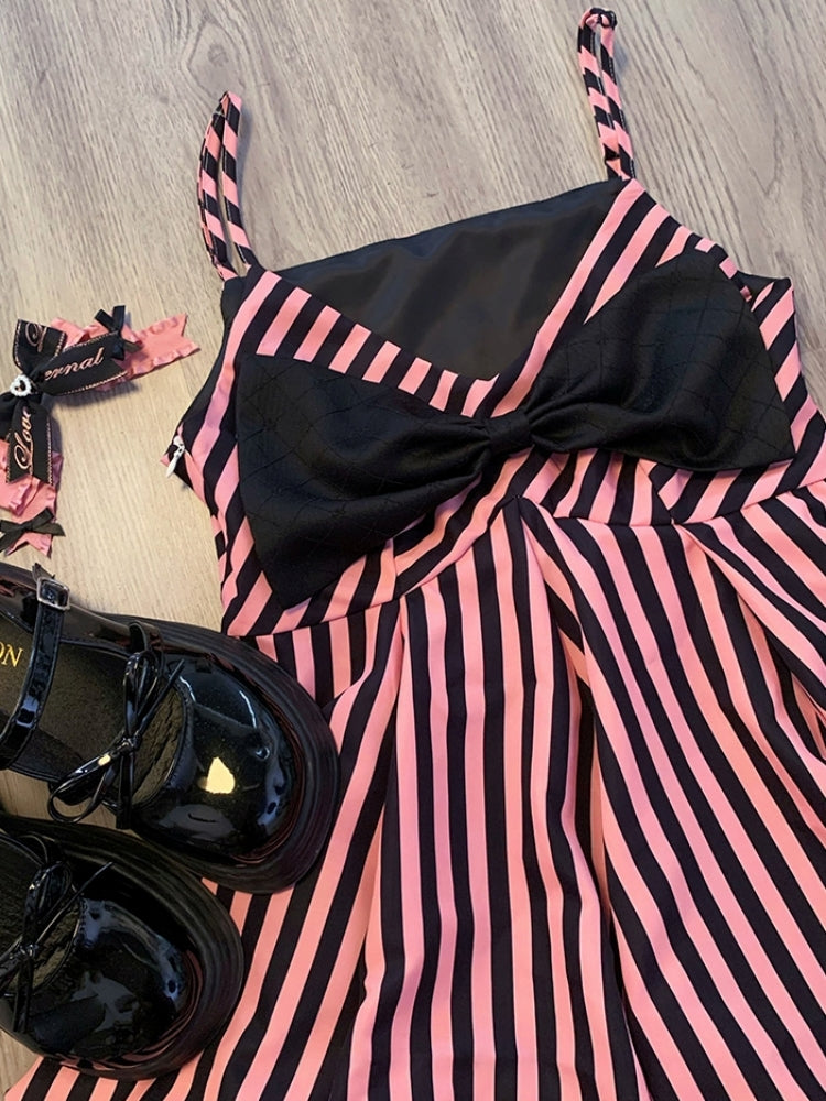 Pink and Black Striped Asymmetrical Dress LAL0047