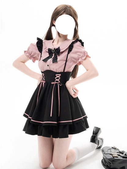 Pink and Black Ribbon Two-Piece Set LAL0052