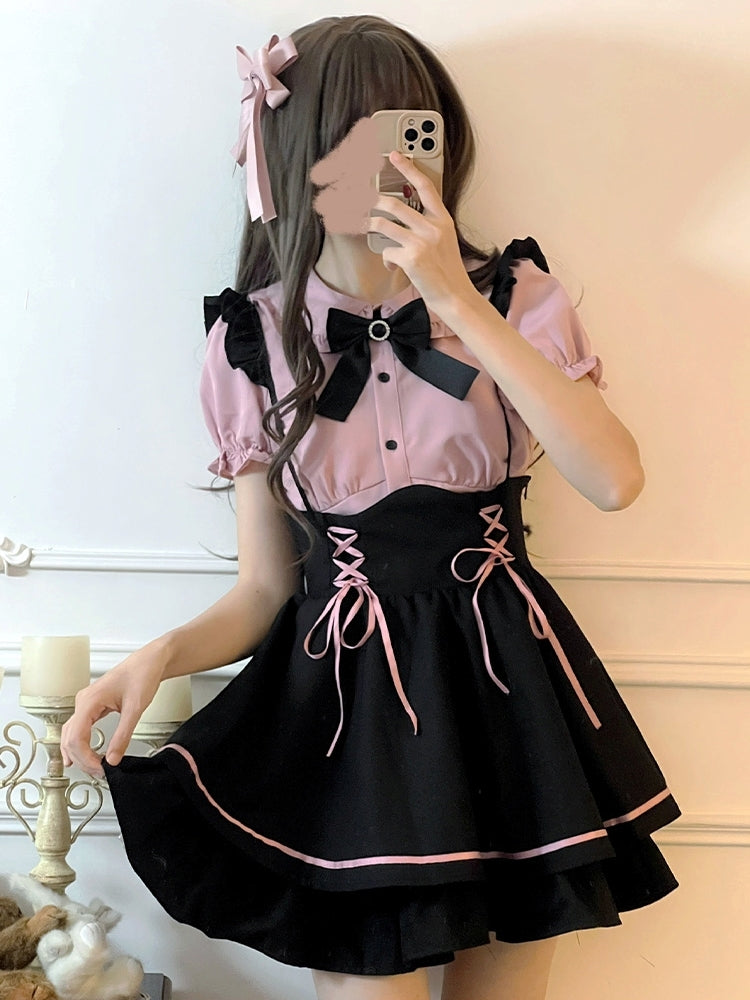 Pink and Black Ribbon Two-Piece Set LAL0052