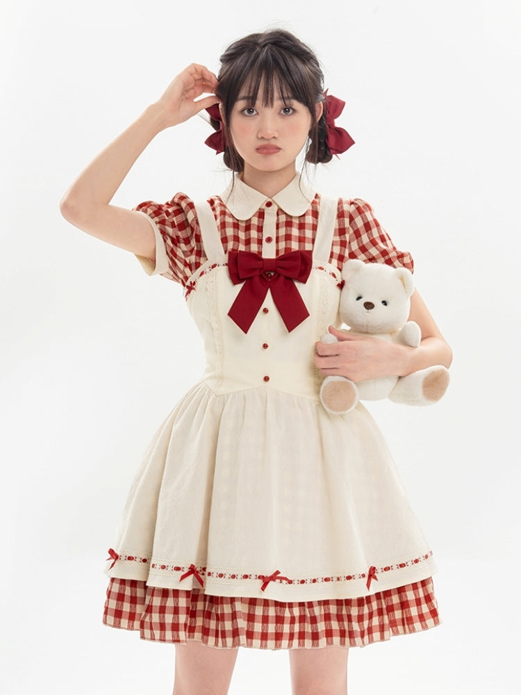 Red Checkered Apron Summer Dress LAL0011