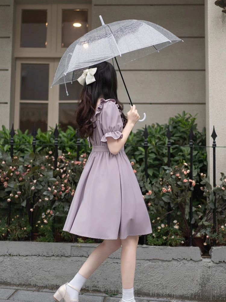 Light Purple Frill Ribbon Cross-Strap Dress LAL0002