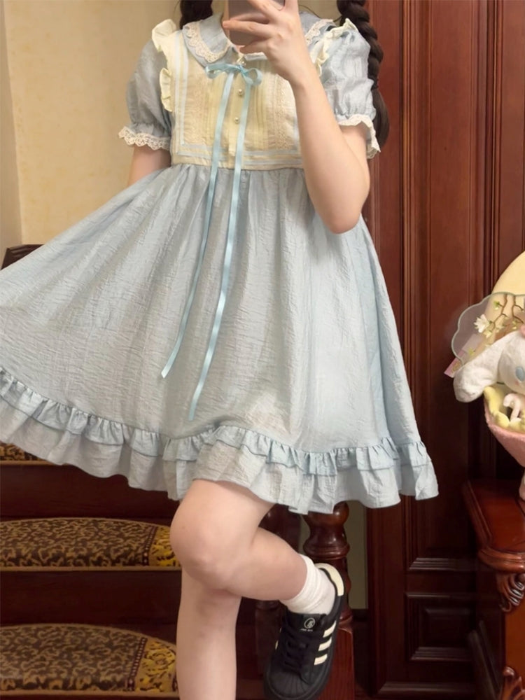 Light Blue Frilled Puff Sleeve Sweet Baby Dress LAL0016