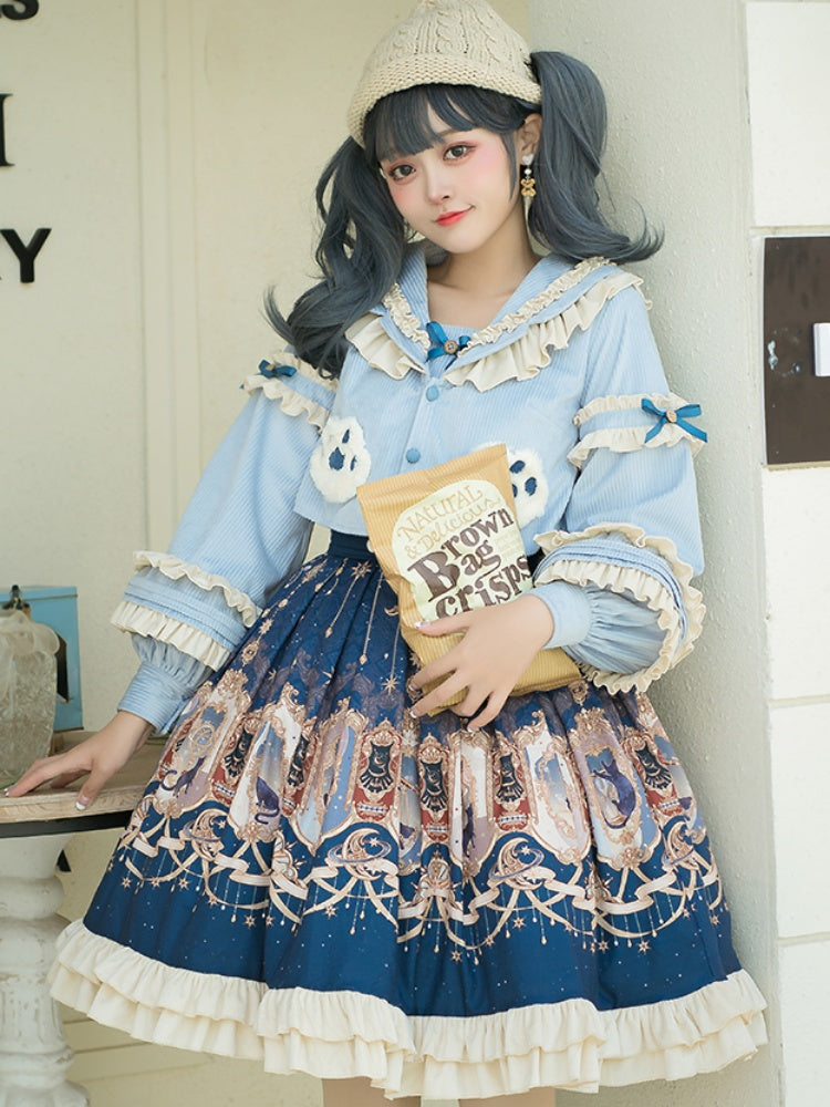 Bear Pattern Light Blue Lolita Two-piece set CHE0013