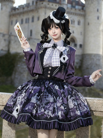 Gothic Card Print Jacket Skirt Set YOU0264