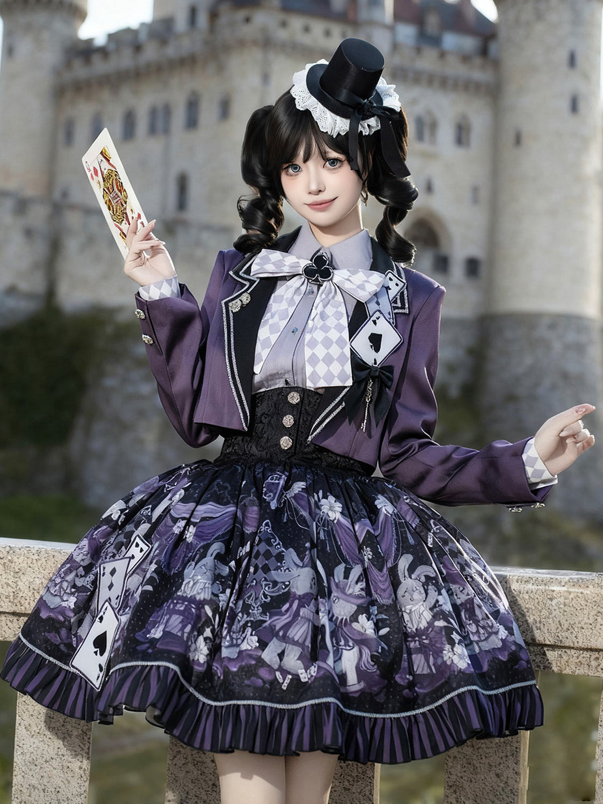 Gothic Card Print Jacket Skirt Set YOU0264