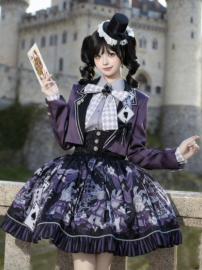 Gothic Card Print Jacket Skirt Set YOU0264