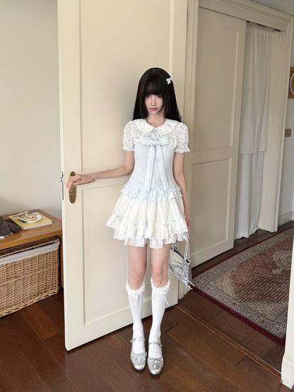 Doll Collar Lace Bow Puff Sleeve Blouse LAL0226