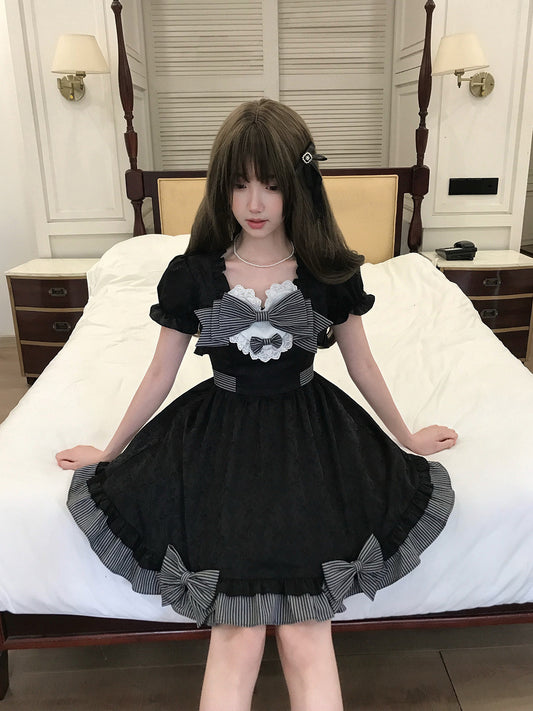 Gothic Bow Tie Puff Sleeve Dress LAL0196