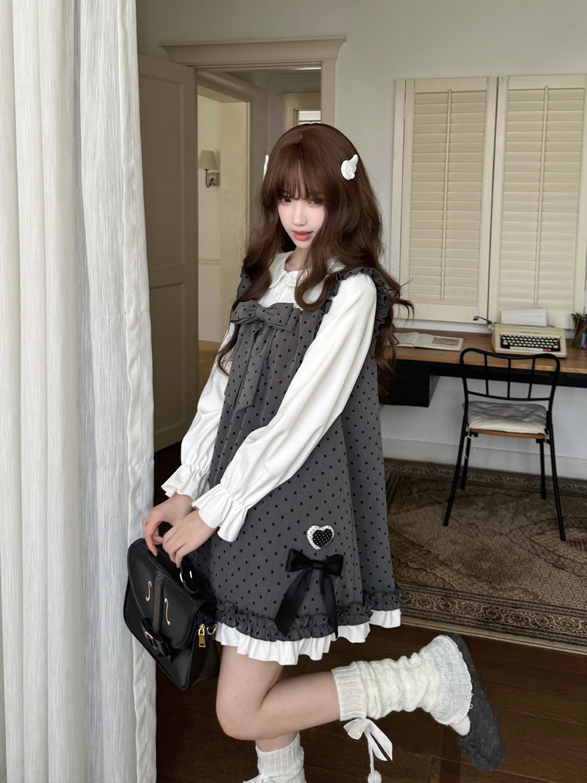 Vintage Bow Polka Dot Pinafore Dress LAL0143
