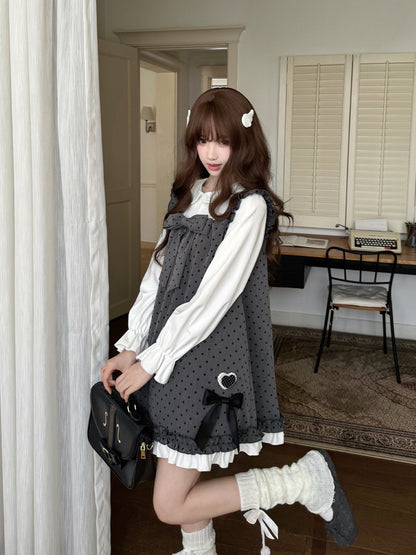 Vintage Bow Polka Dot Pinafore Dress LAL0143