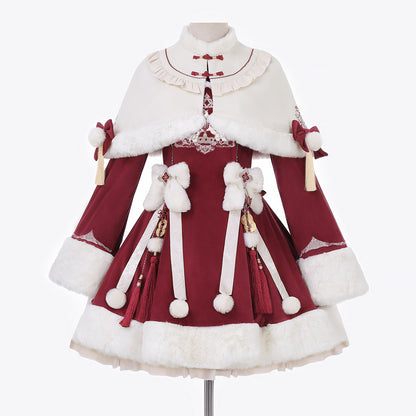 Chinese Style Red Lolita Cape Dress Set YOU0316
