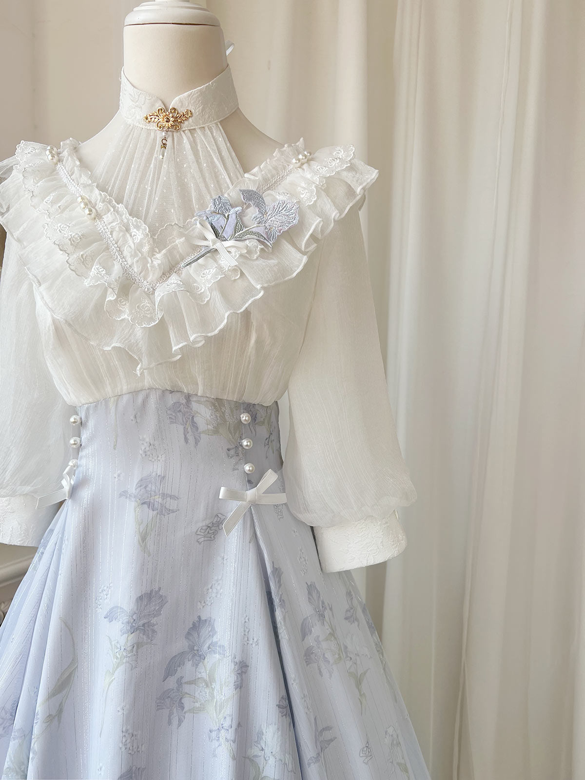 Elegant Middle Sleeve Light Blue Girly Dress YOU0035