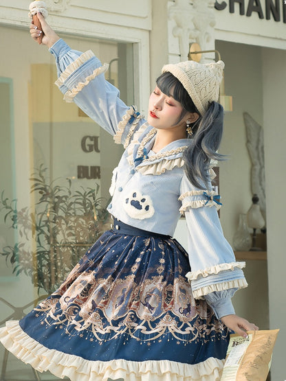 Bear Pattern Light Blue Lolita Two-piece set CHE0013