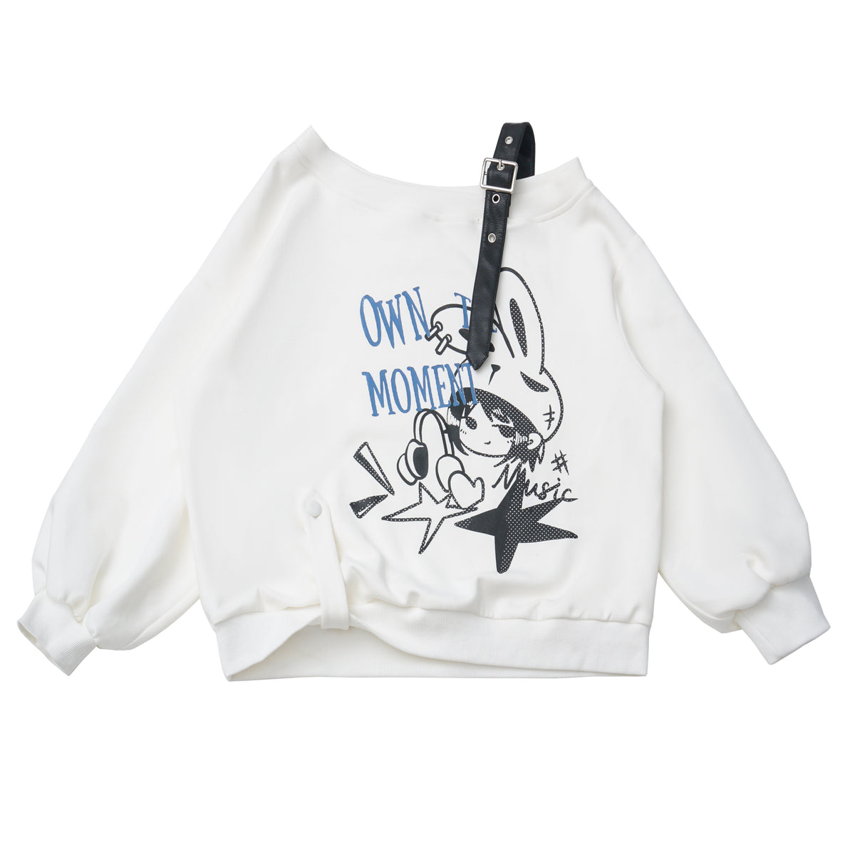 Cutout Shoulder Print Sweatshirt With Plaid Trim PIN0042