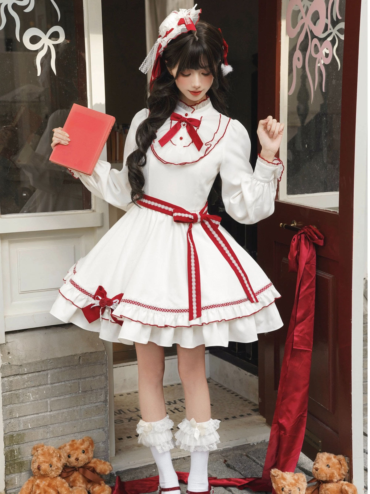 Fur Collar Cape Ribbon Bow Dress LAL0169