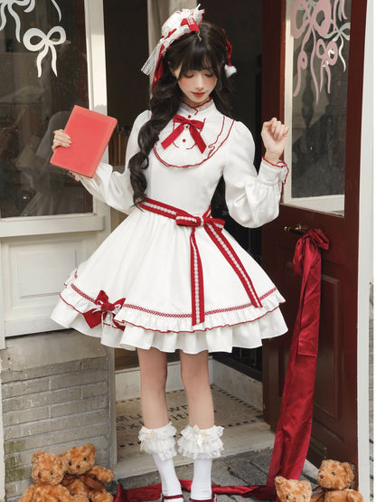 Fur Collar Cape Ribbon Bow Dress LAL0169