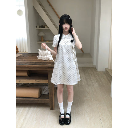 Polka Dot Doll Collar Puff Sleeve Dress LAL0232