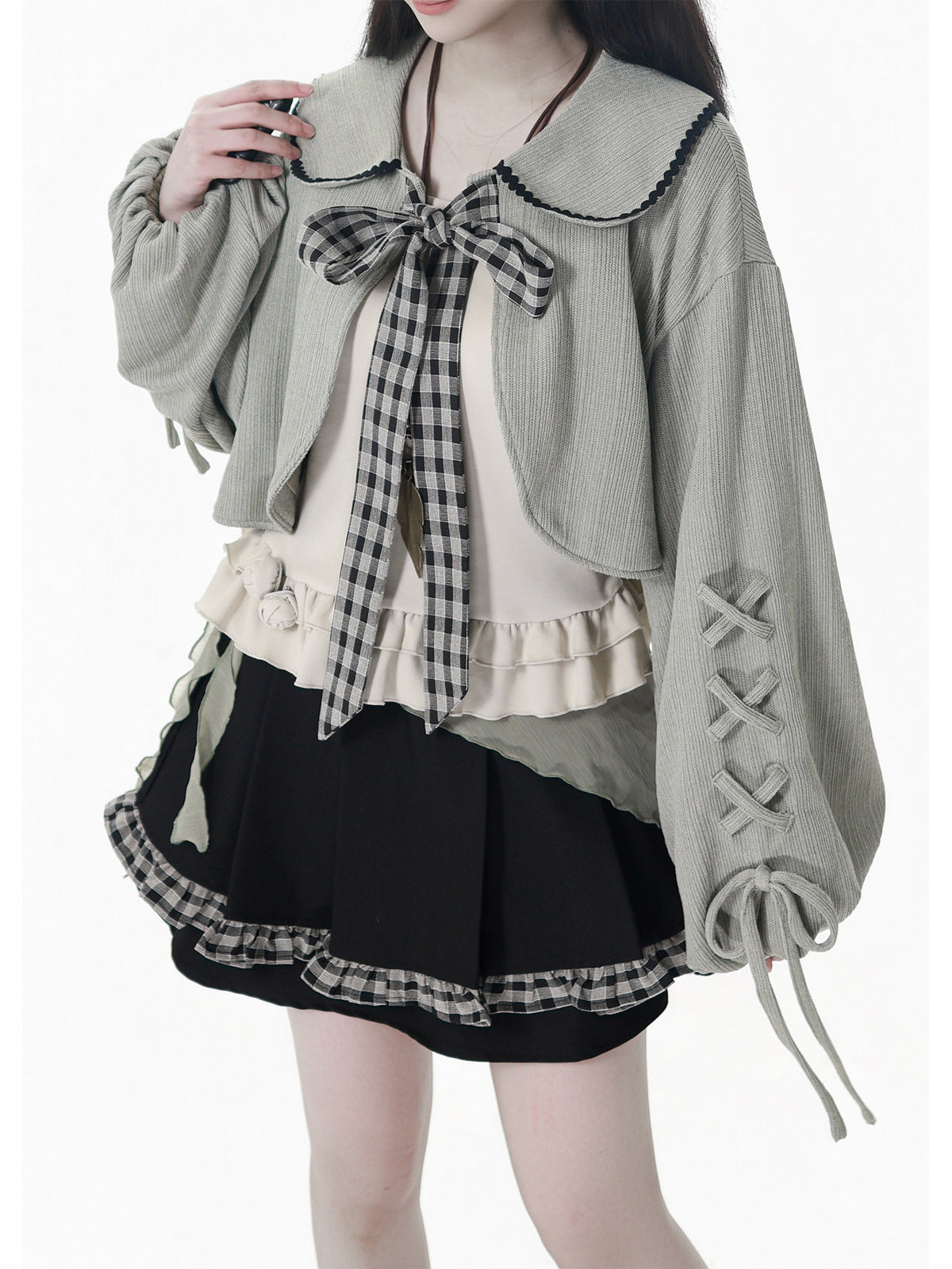 Hooded Cape Doll Collar Ribbon Jacket PIN0035