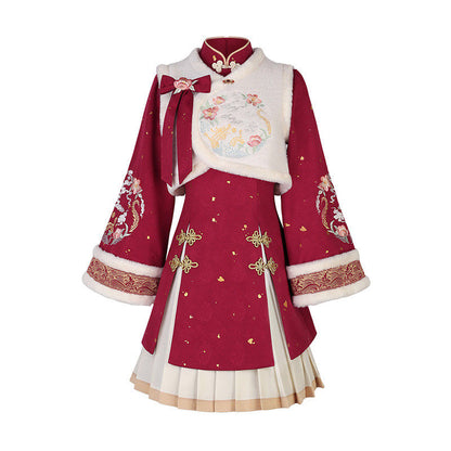 Chinese Style Dragon Embroidery Vest Dress Set YOU0237