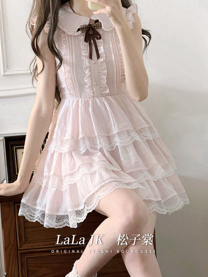 Ruffle Collar Tiered Lace Dress LAL0246