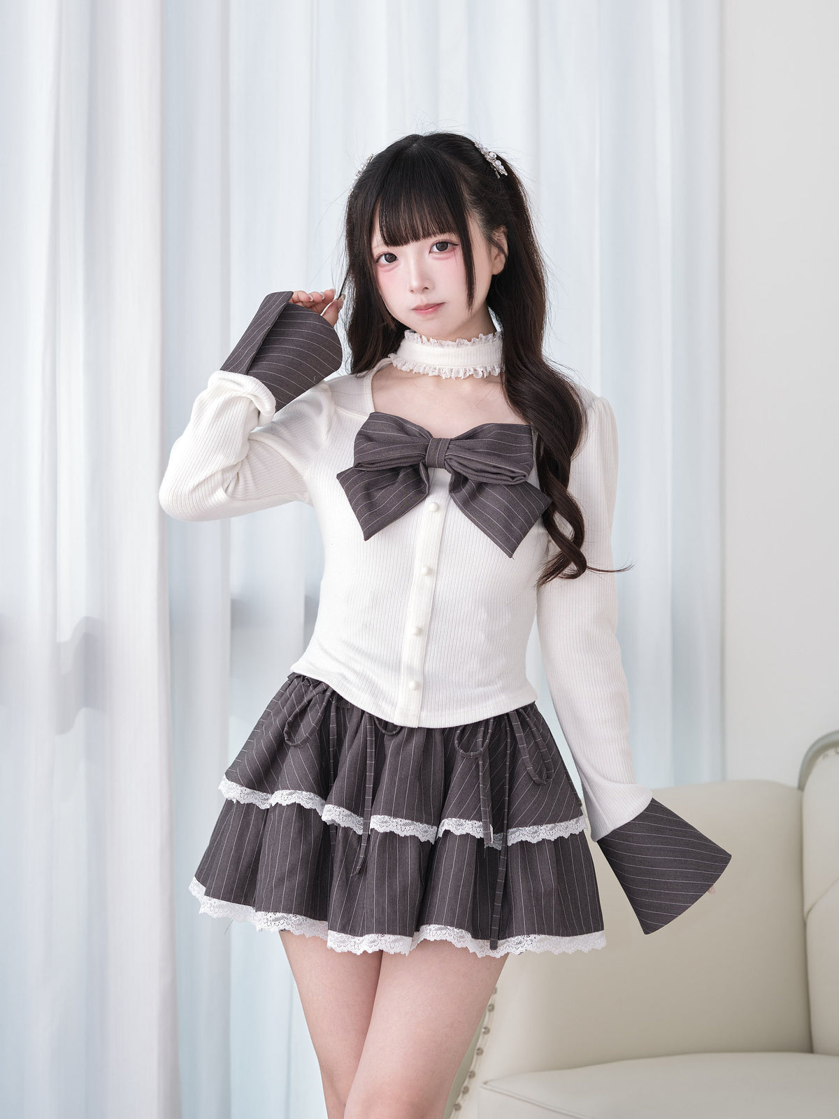 Big Bow Choker Knit Top NOG0022