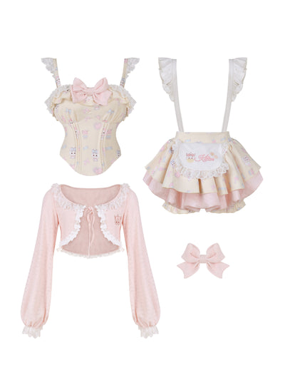 Kitten Embroidered Ruffle Suspender Top SER0166