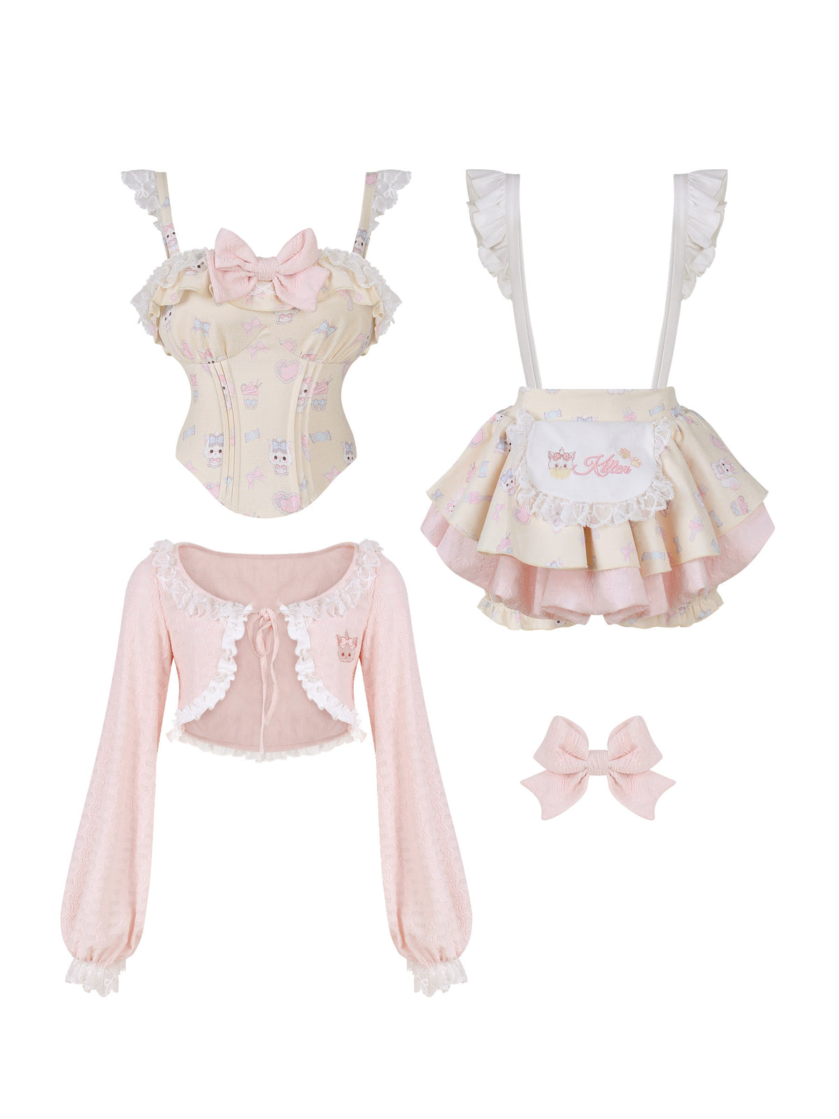 Kitten Embroidered Ruffle Suspender Top SER0166