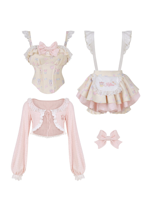 Kitten Embroidered Ruffle Suspender Top SER0166