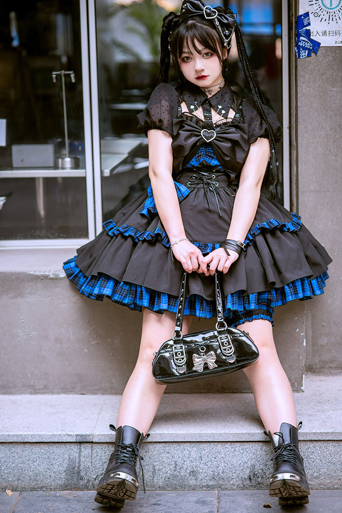 【12月5日予約締切】Lolita Dark Klein Blue Checkered Dress ALI0006