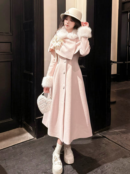 Fur Collar Cape Long Coat BEL0015
