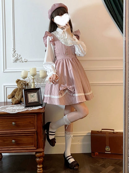 Frill Shoulder Pink Stripe Dress LAL0102