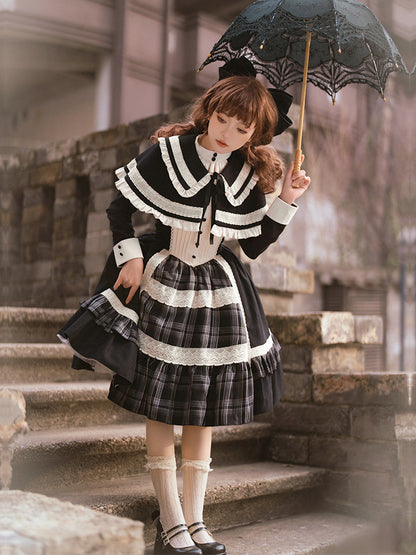 Elegant Check Print Knit Cape Lolita Dress WIT0165