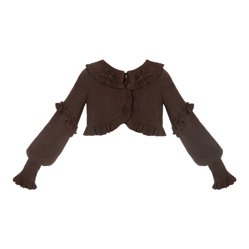 Ruffle Collar Cropped Knit Cardigan WIT0298