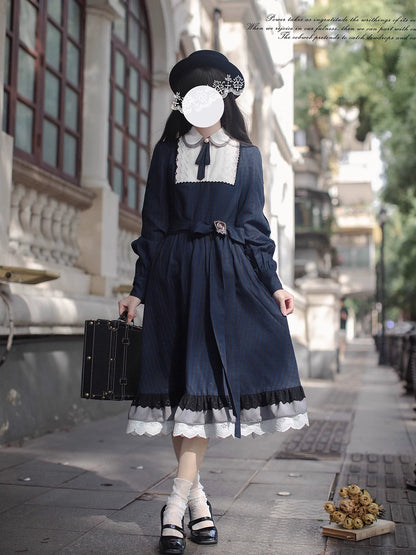 French Retro Navy Girly Dress HUT0126