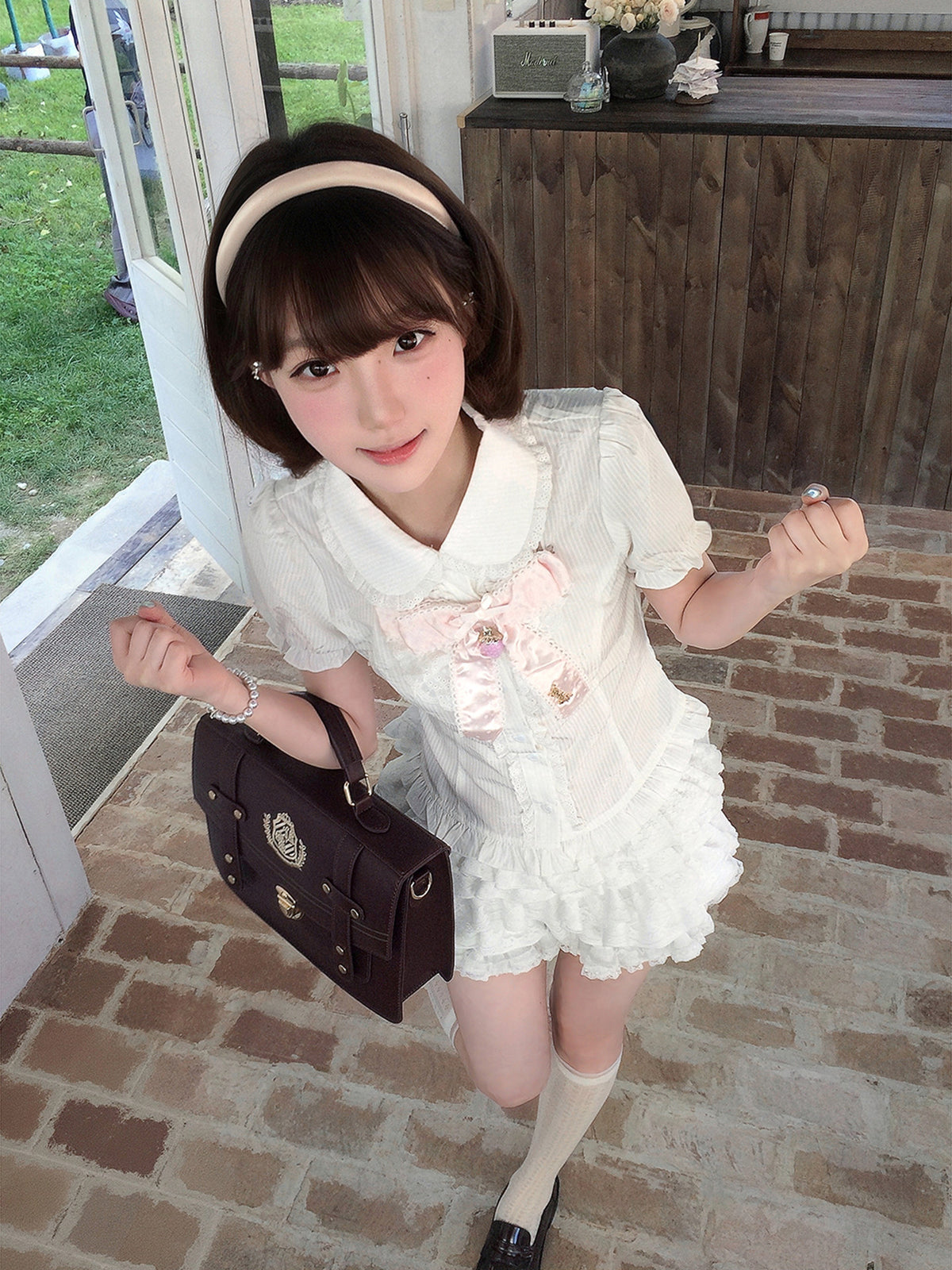 Strawberry Ribbon Puff Sleeve Blouse LAL0192