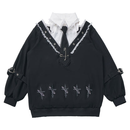 Gothic Skull Print Hooded Sweatshirt Dress PIN0065